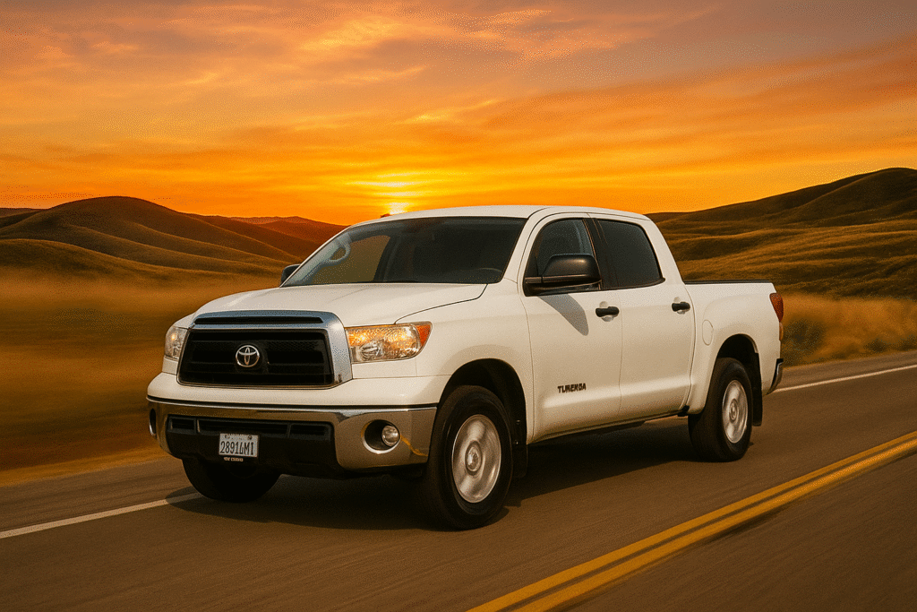 Used Toyota Tundra pickup truck for sale under $10,000, showcasing a rugged exterior and reliable build, parked in a lot.